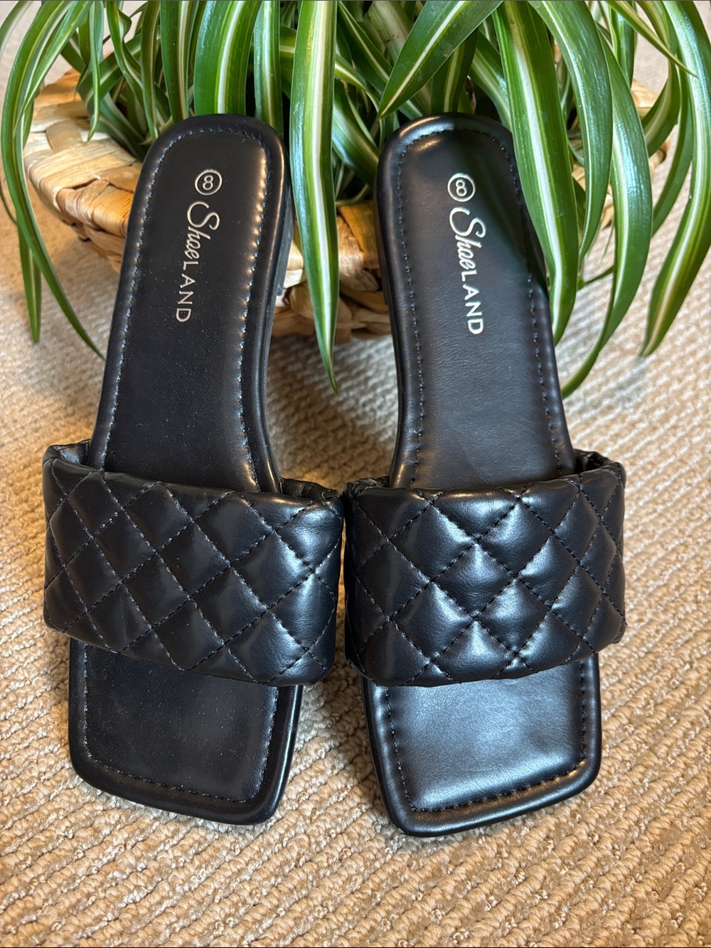 Quilted Black Slide Sandals - Women's